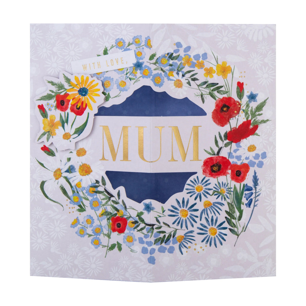 Mother's Day Card for Mum - Pop Up 3D Flower Wreath Design