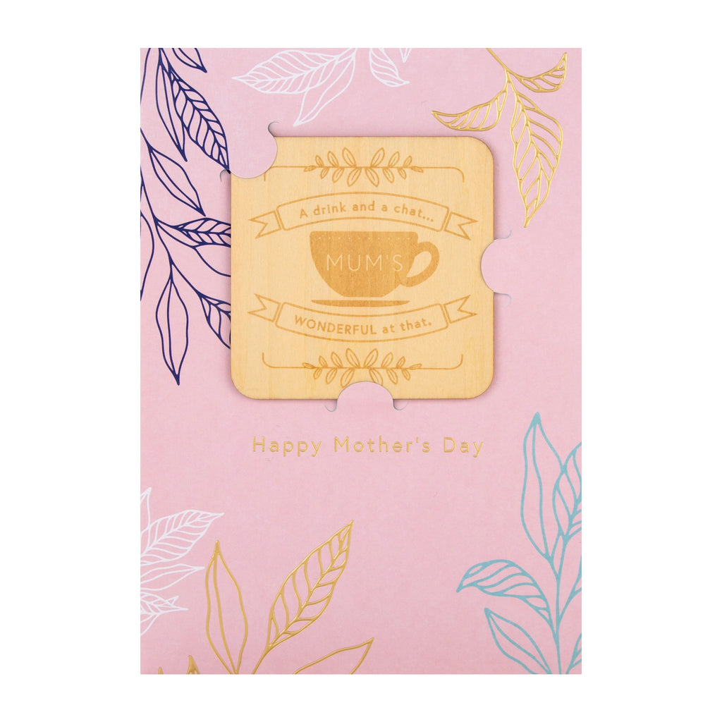 Mother's Day Card for Mum - Traditional Plant Design & Keepsake Coaster 