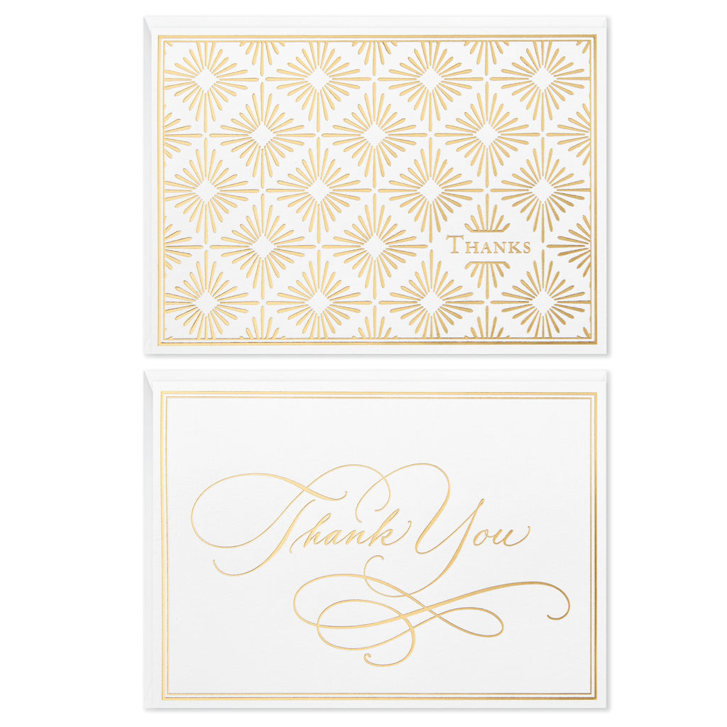Thank You Note Cards - Pack of 50 in 2 Elegant Gold and Cream Designs