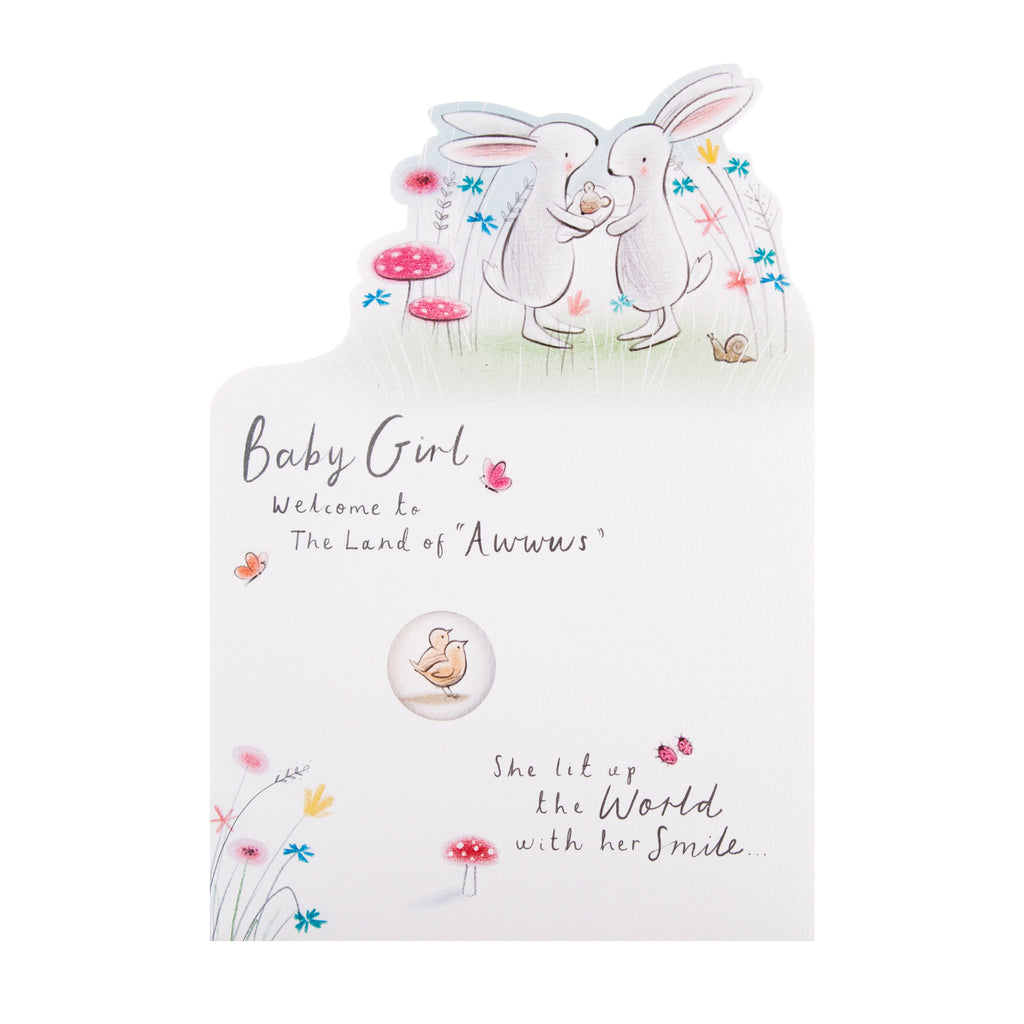 Baby Girl Birth Congratulations Card from Hallmark - Cute Die-cut Bunnies Design