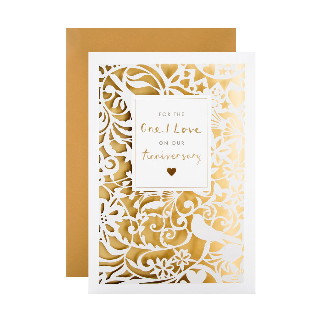Anniversary Card for The One I Love -  Laser-cut Design With Gold Foil