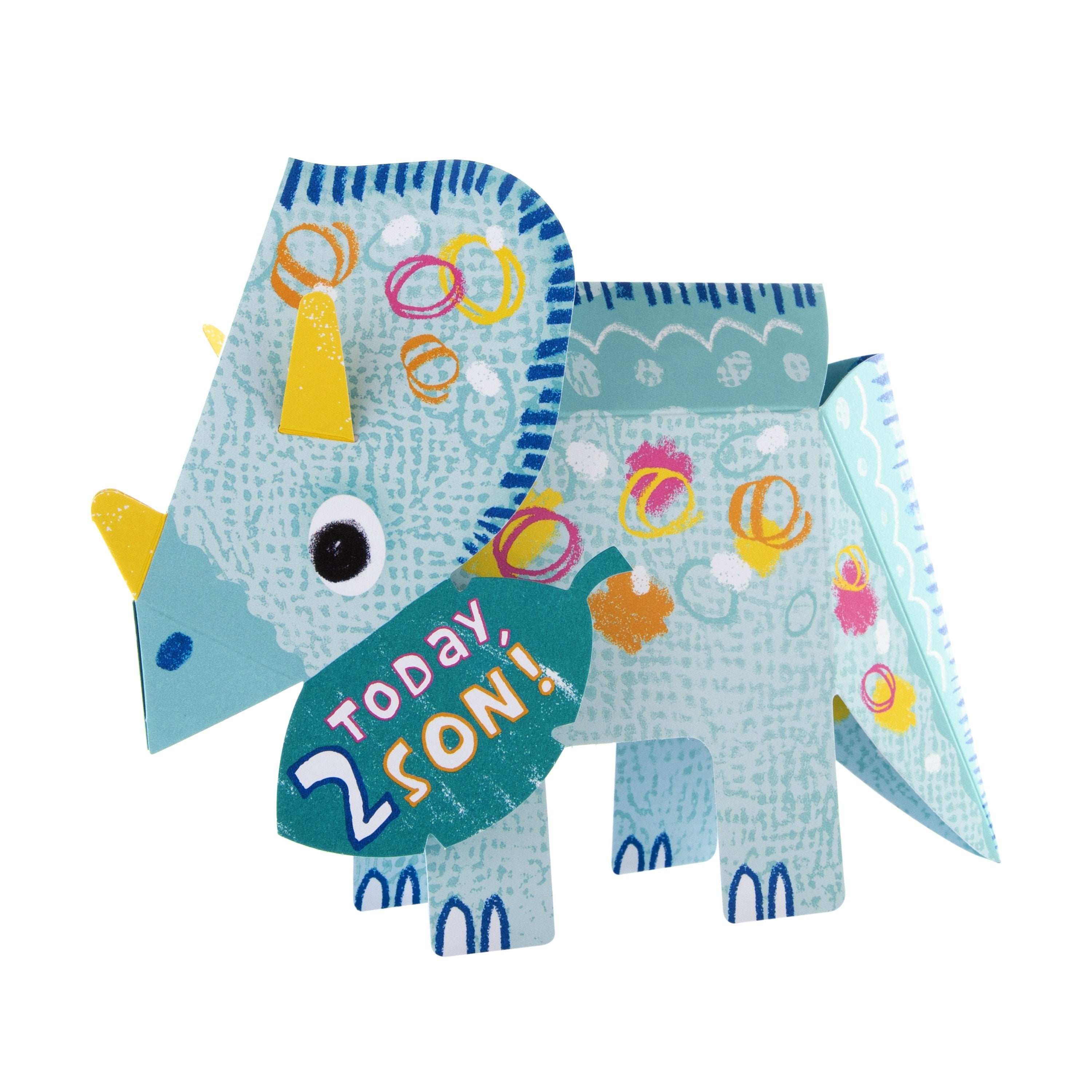 2nd Birthday Card Son Pop up 3D Dinosaur Design