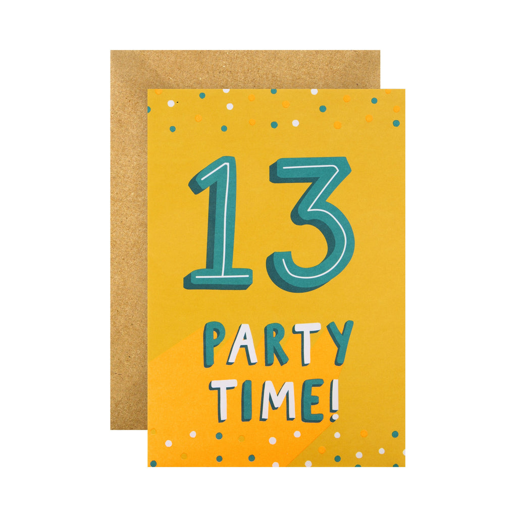 13th Birthday Card - Contemporary Neon, Text Based Design