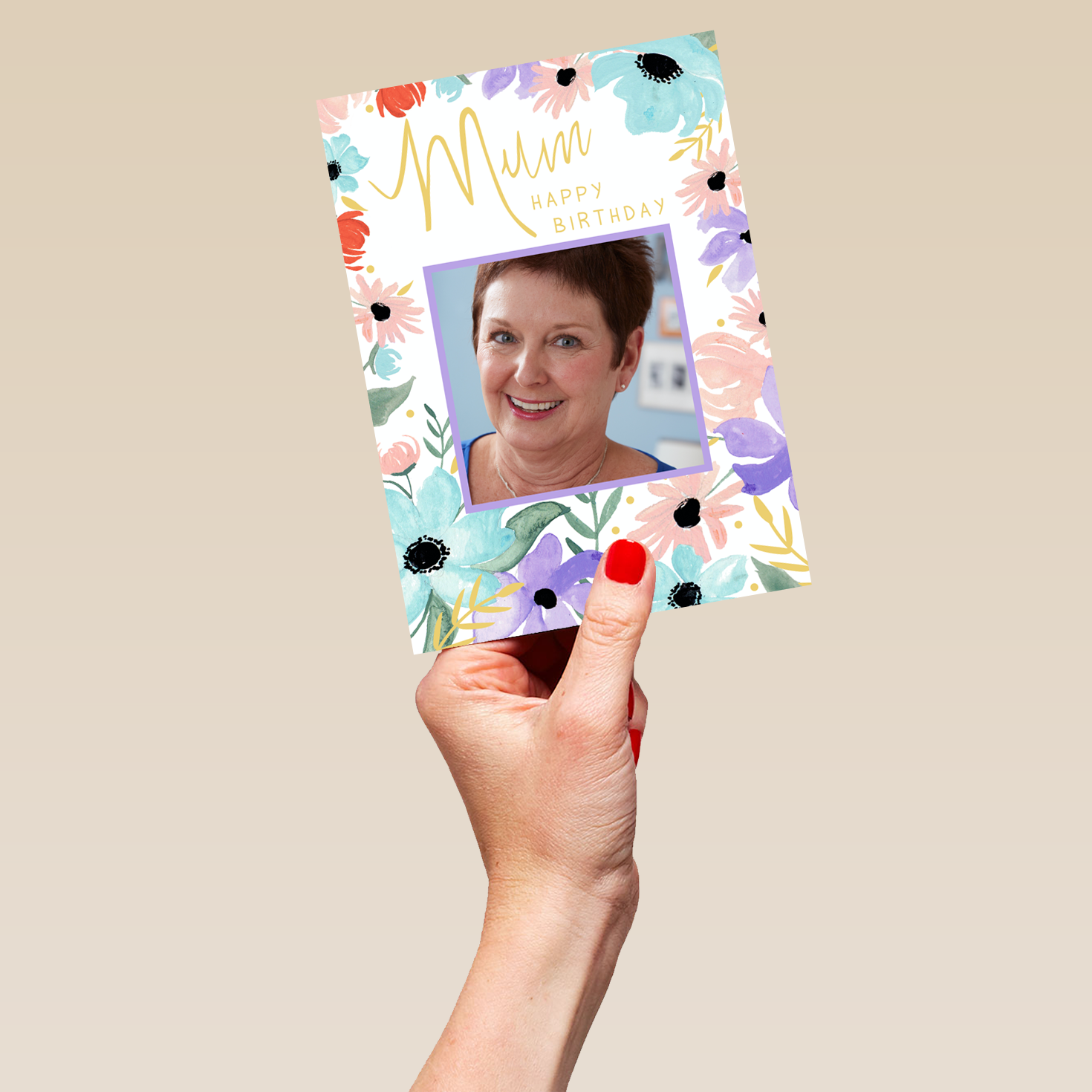 Personalised Classic & Colourful Flowers For Mum Photo Birthday Card