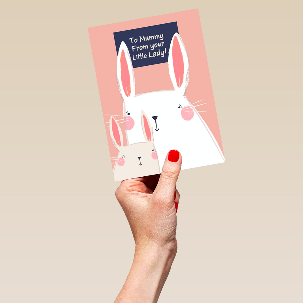 Personalised For Mummy Cute Adult & Baby Bunny Rabbits Card – Hallmark