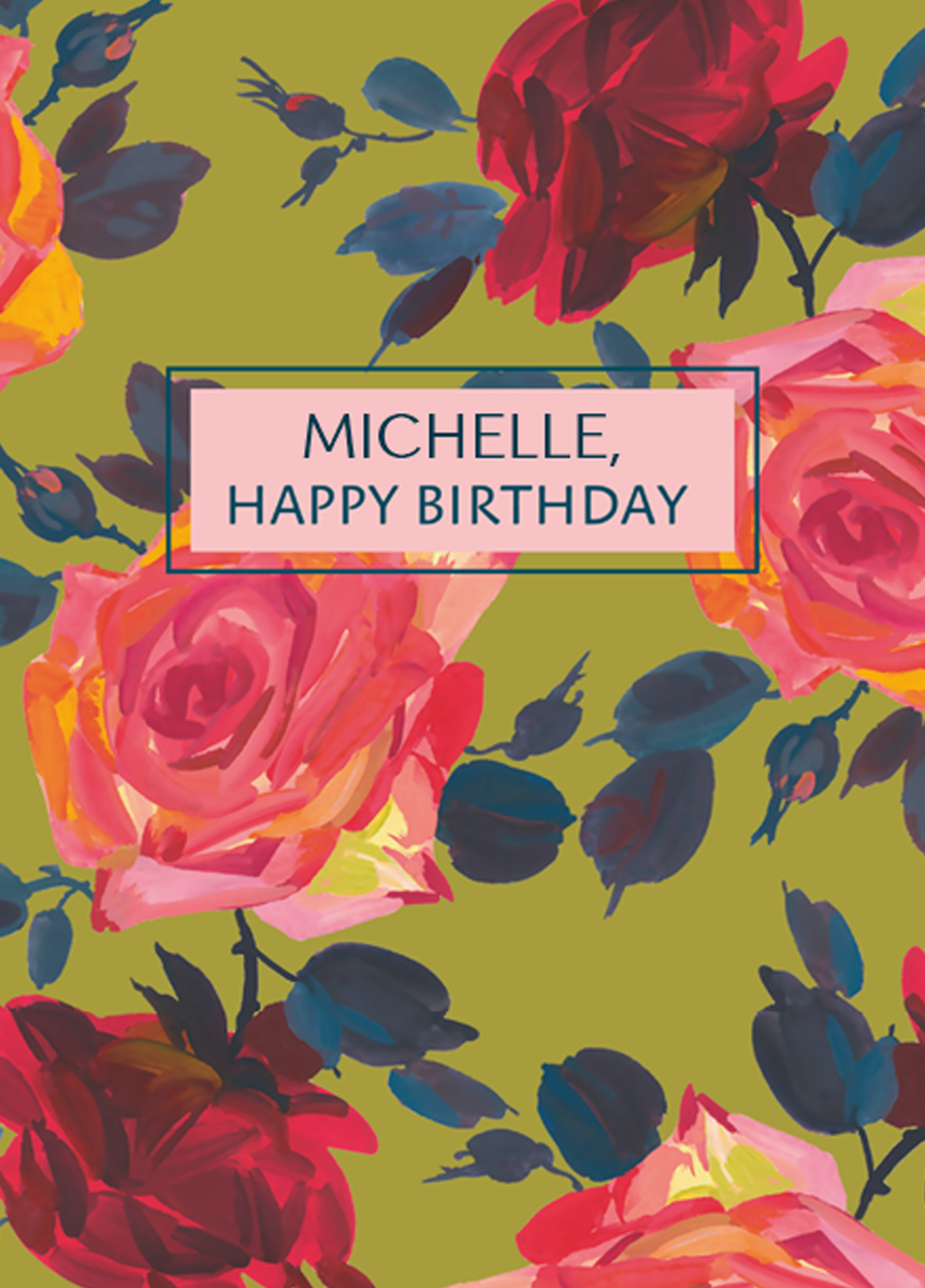 Personalised Illustrated Rose Pattern Birthday Card Hallmark