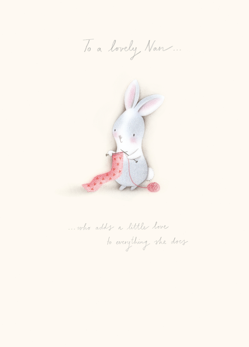 Personalised For Nan Cute Bunny Rabbit Knitting Birthday Card – Hallmark