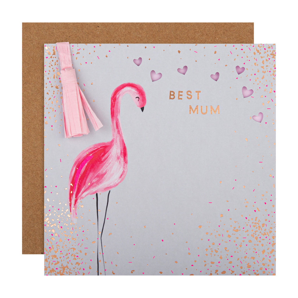 Mother's Day Card for Mum - Illustrated Flamingo Design with Rose Gold Foil