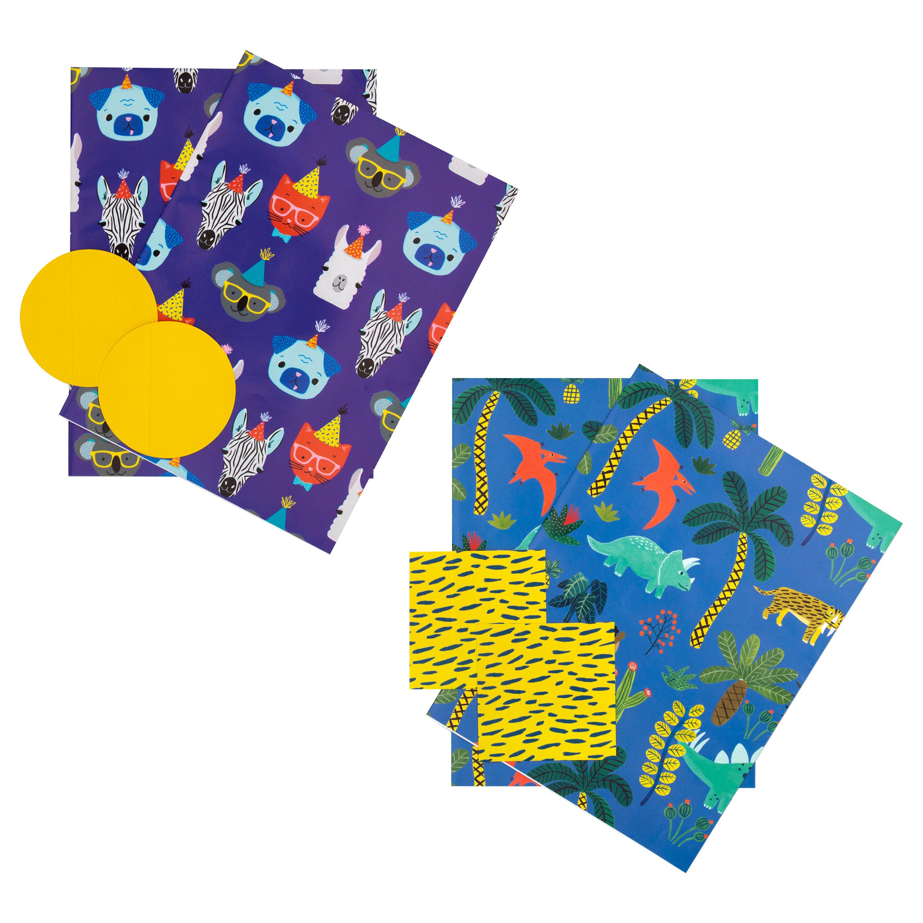 Any Occasion Wrapping Paper Gift Tag Pack Bundle 4 Sheets 4 Tags 2 Animal Pattern Designs