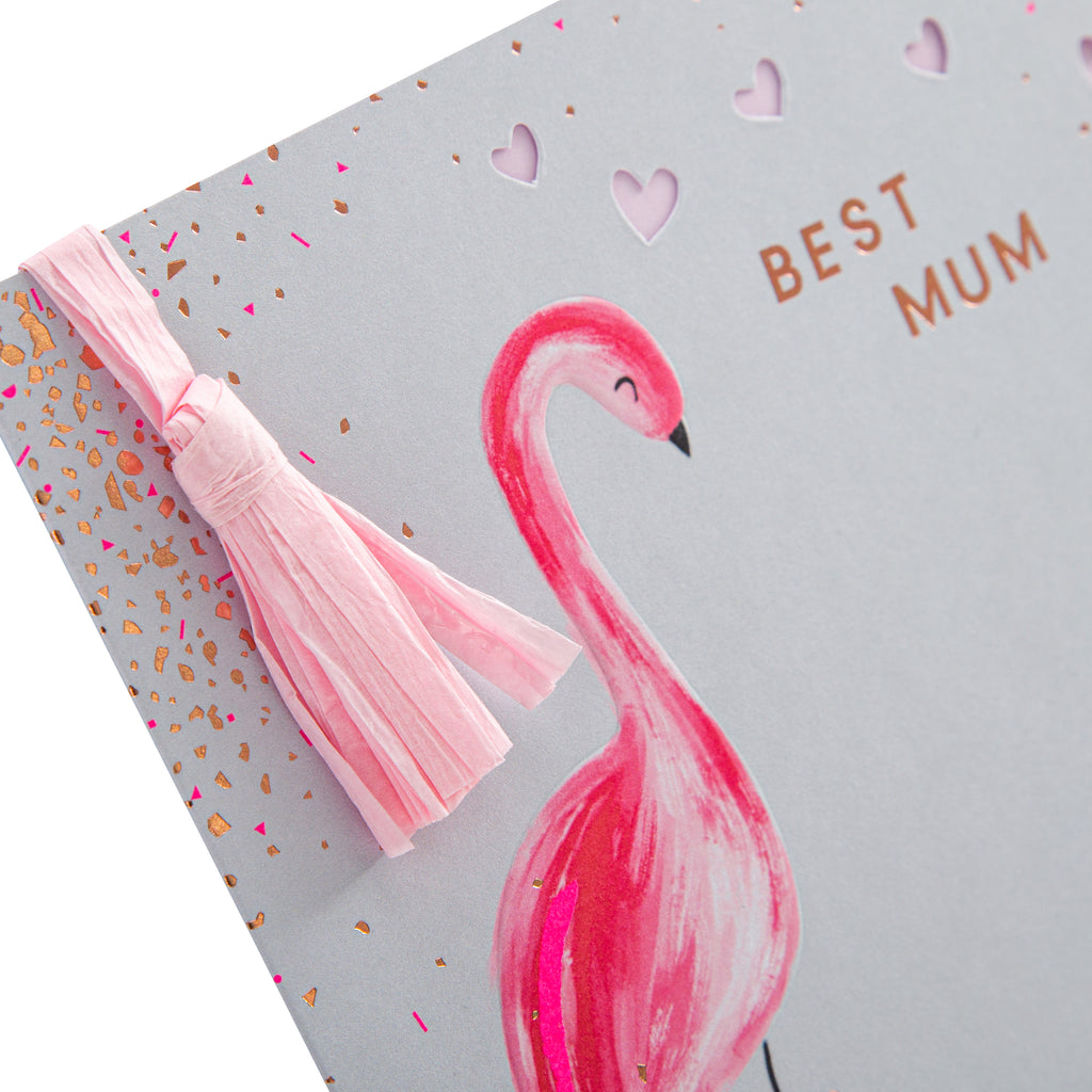 Mother's Day Card for Mum - Illustrated Flamingo Design with Rose Gold Foil